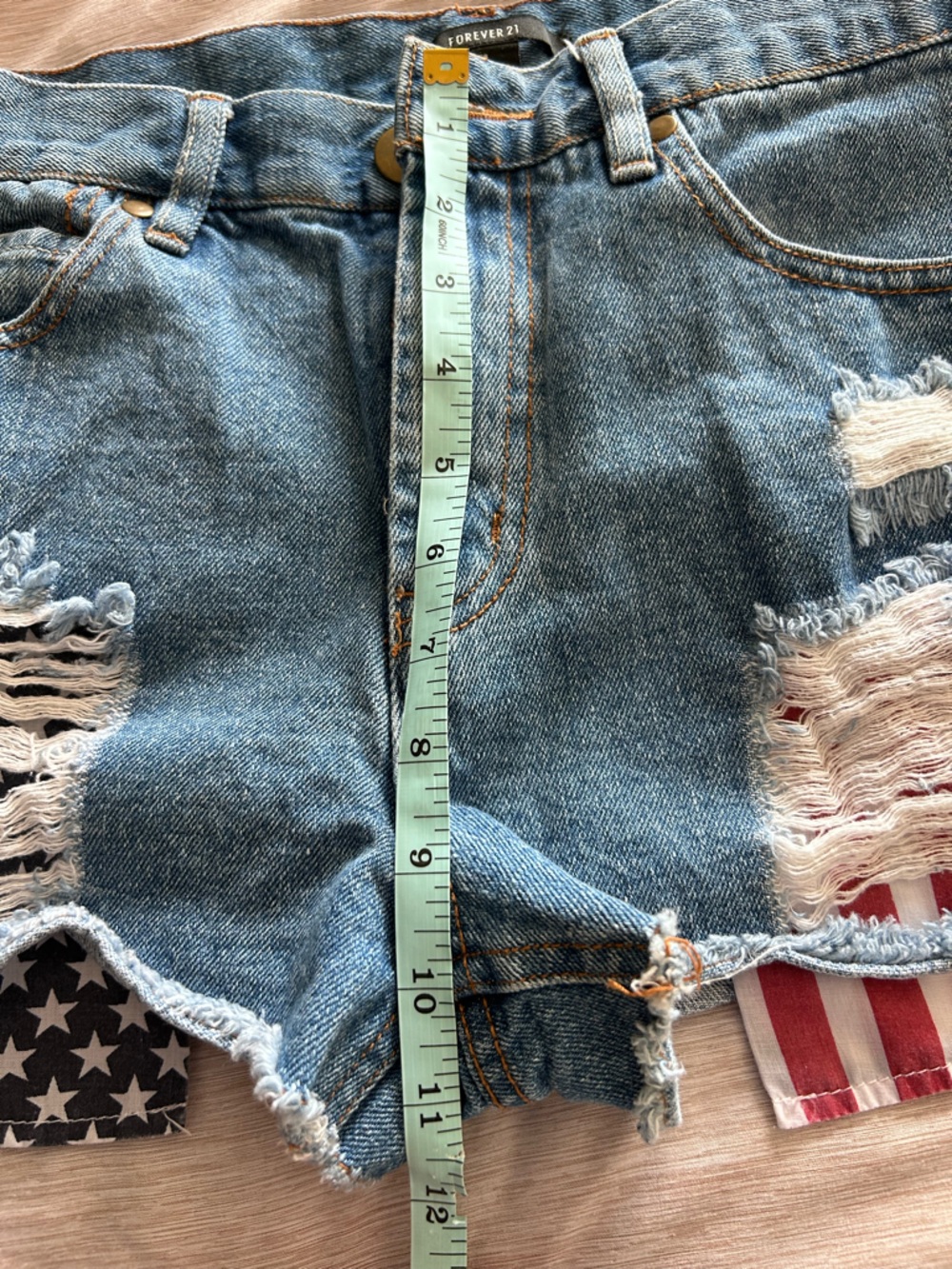 Forever 21 Blue Distressed Americana 4th of July Denim Short Shorts - Picture 6 of 6